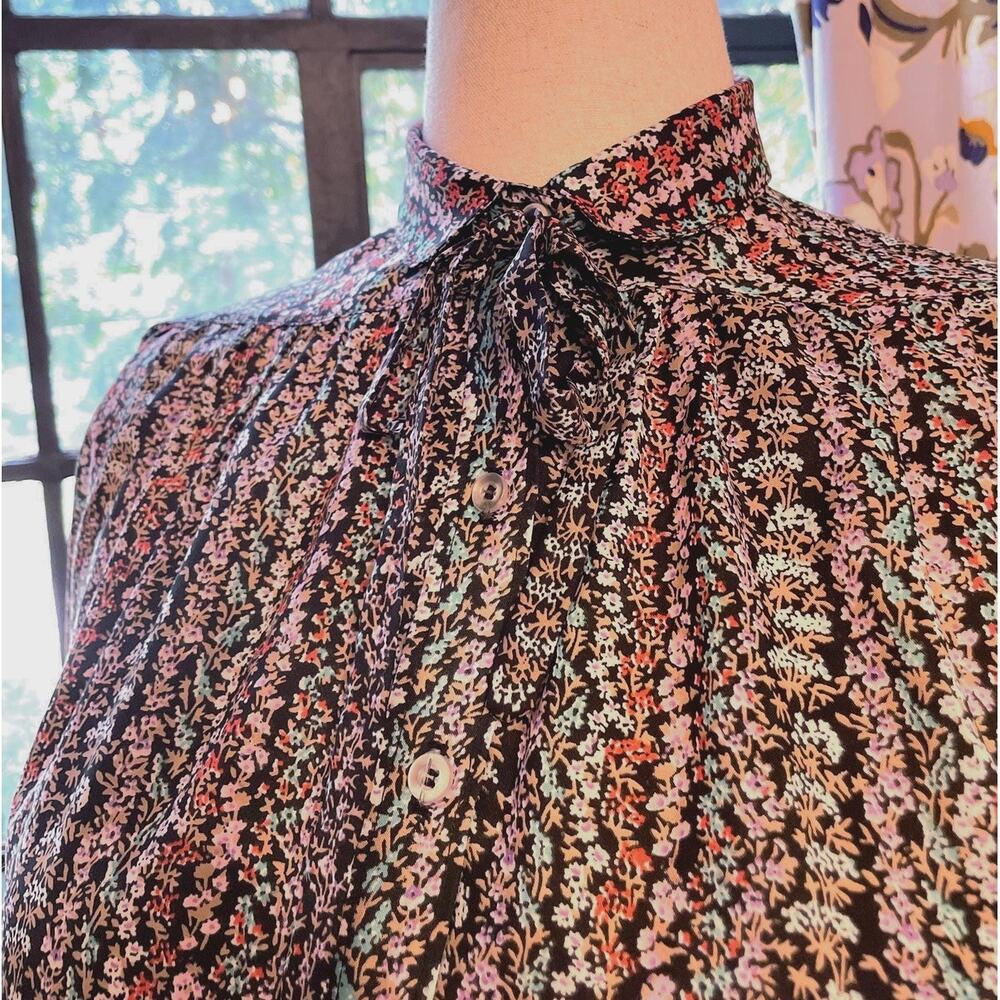 Vtg 70s Floral Stripe Blouse XL Romantic Boho Dark Academia Secretary Whimsical